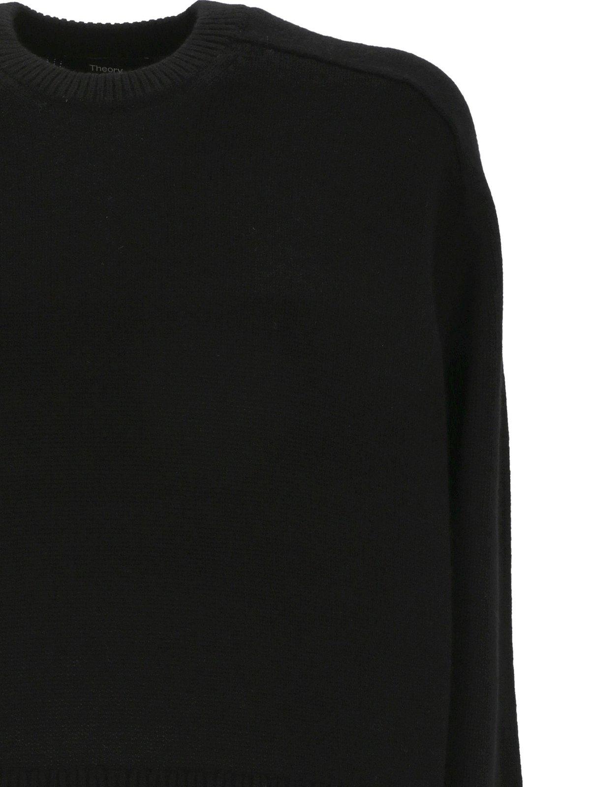 Theory Cropped Crew Neck Sweater In Black