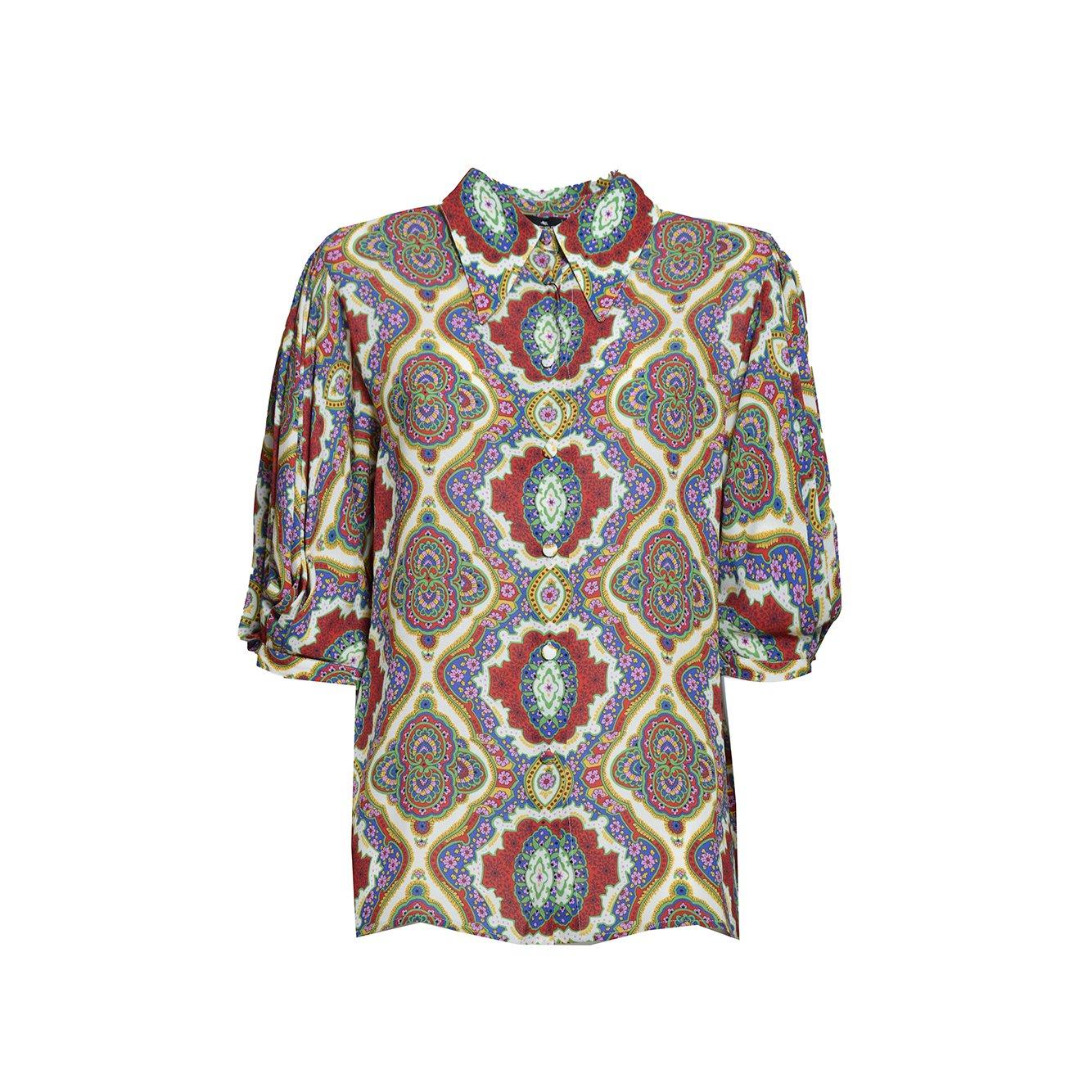 Graphic Printed Straight Hem Cady Blouse