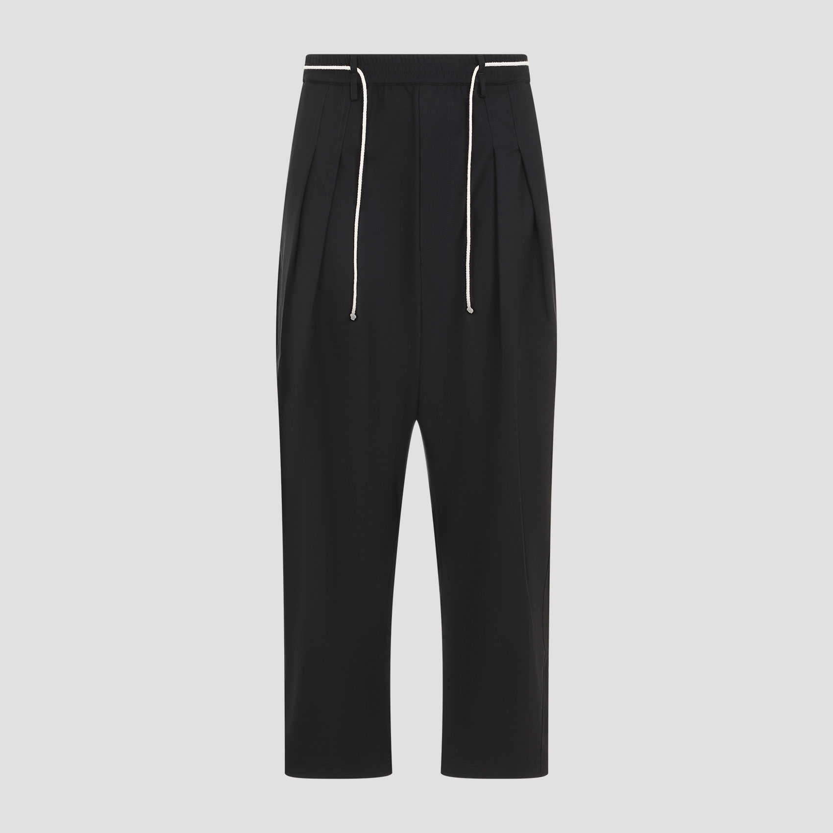 Pleated Drawstring Structured Wool Trousers