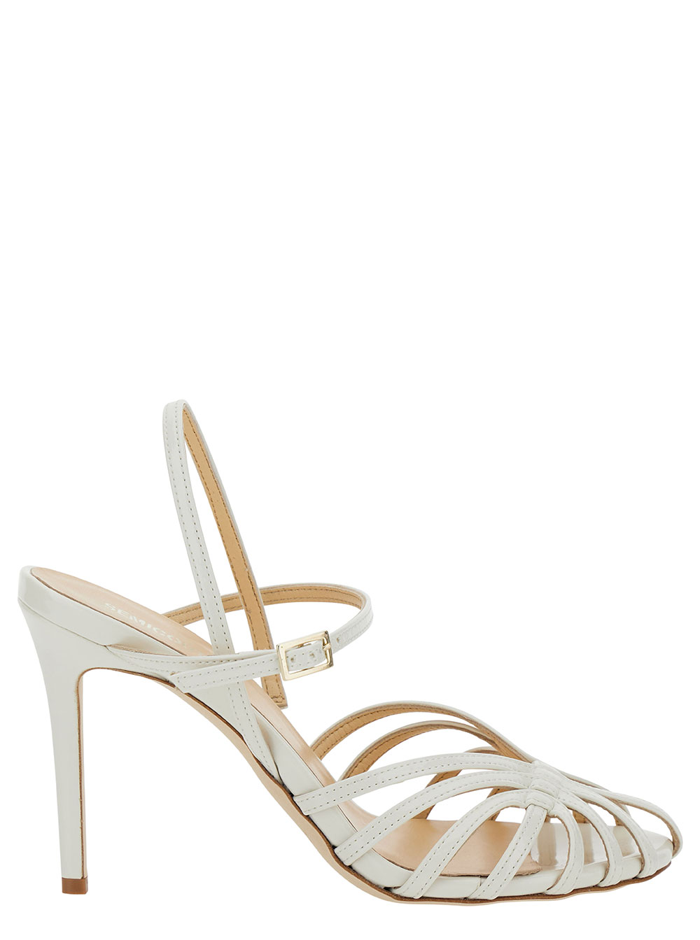 White Sandals With Front Cage In Patent Leather Woman