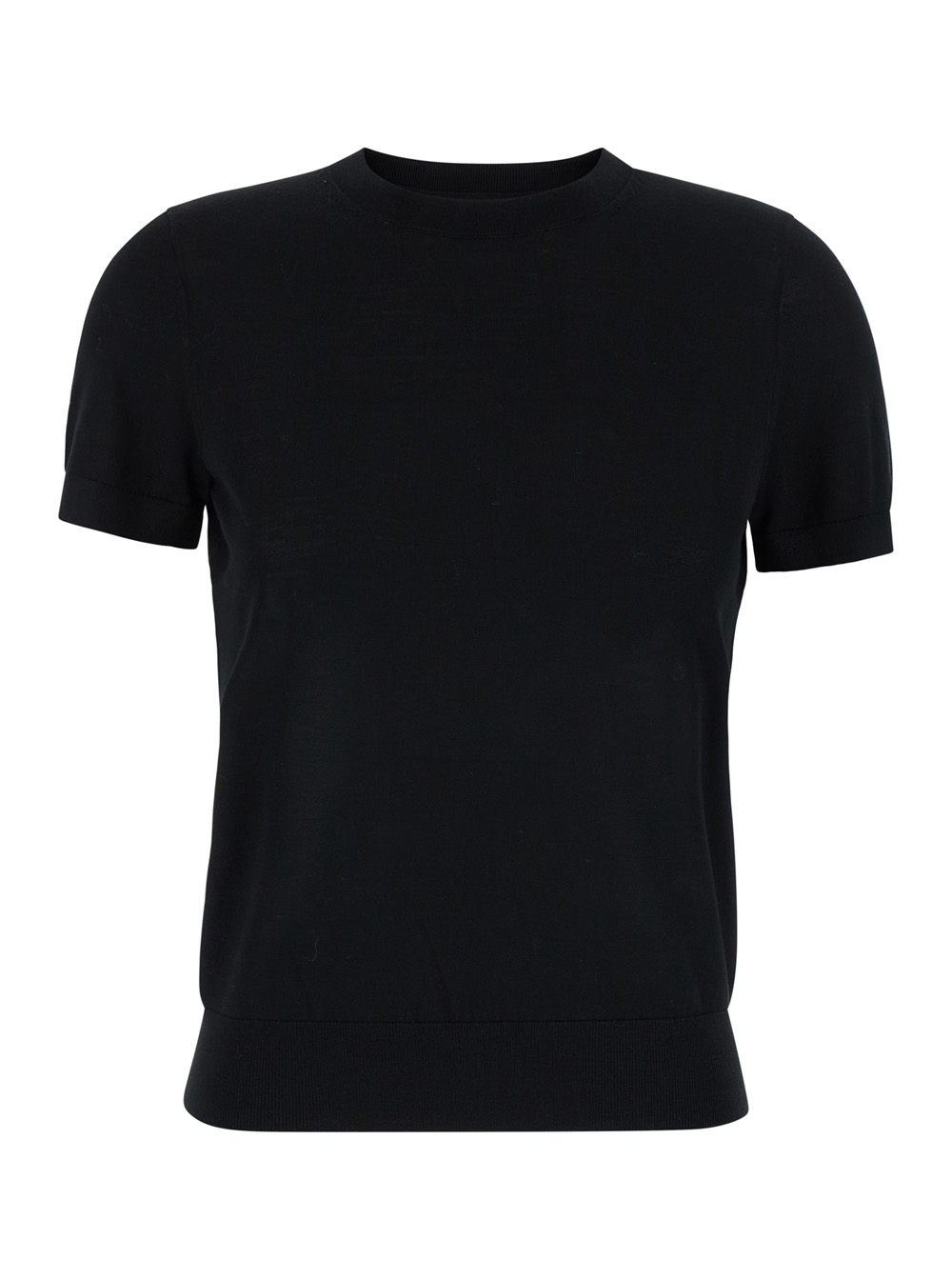 Black Crewneck T-shirt In Wool Blend Woman