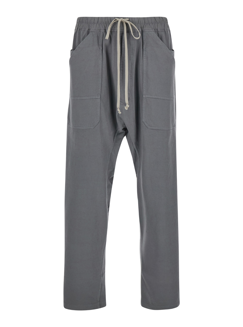 Grey Cargo Pants With Elastic Waist With Drawstrings And Drop Crotch In Cotton Man