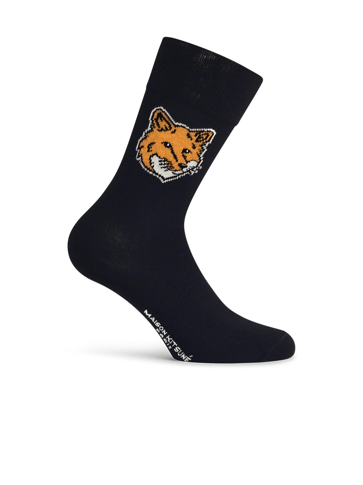 Maison Kitsuné fox Head Black Cotton Blend Socks