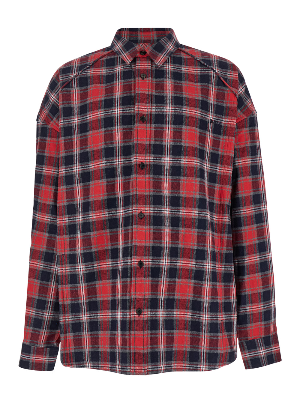 Juun. J Red Oversized Shirt With Check Motif In Cotton Man