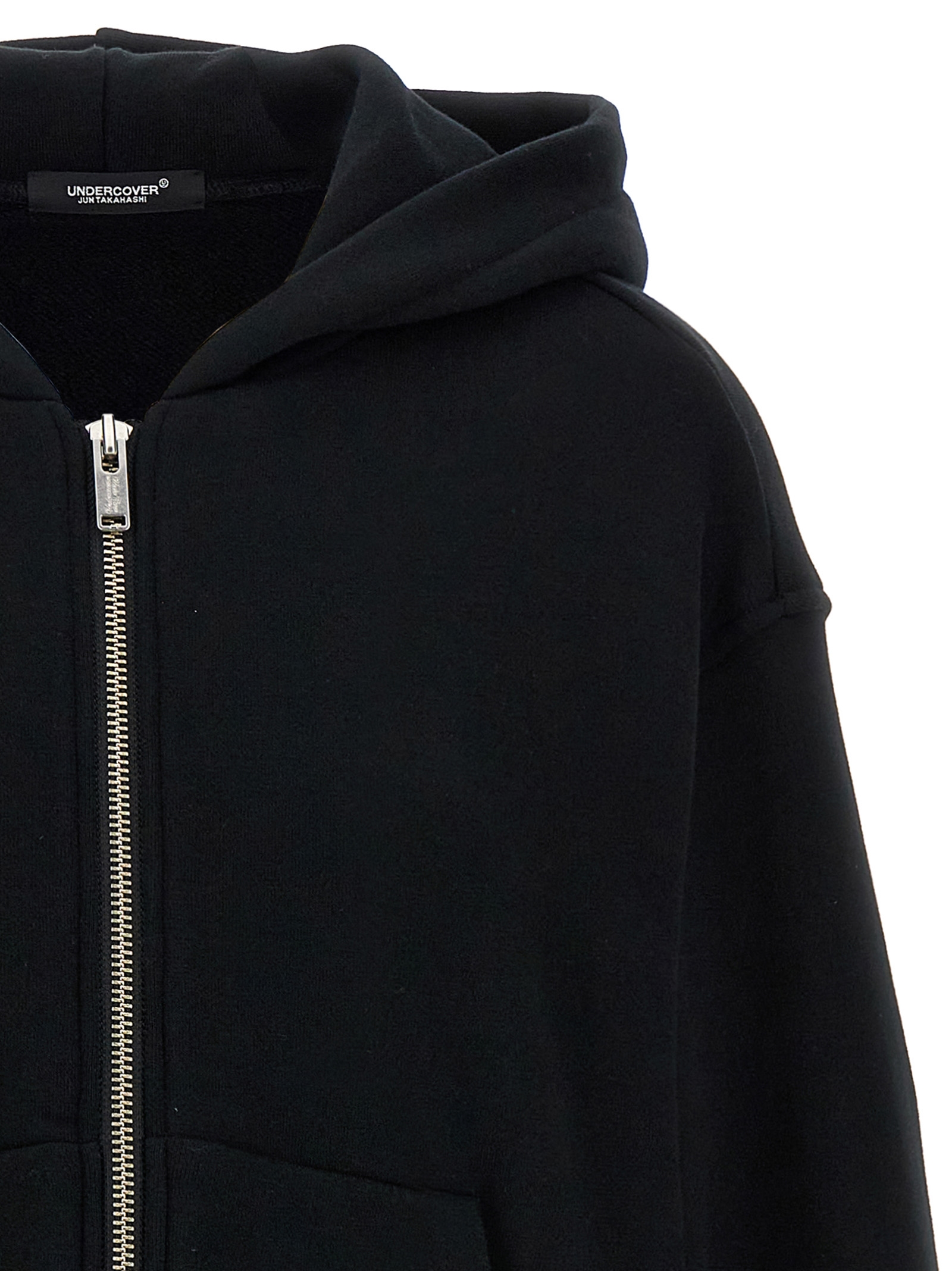 Undercover Two-material Hoodie With Asymmetrical Wool Inserts In Black