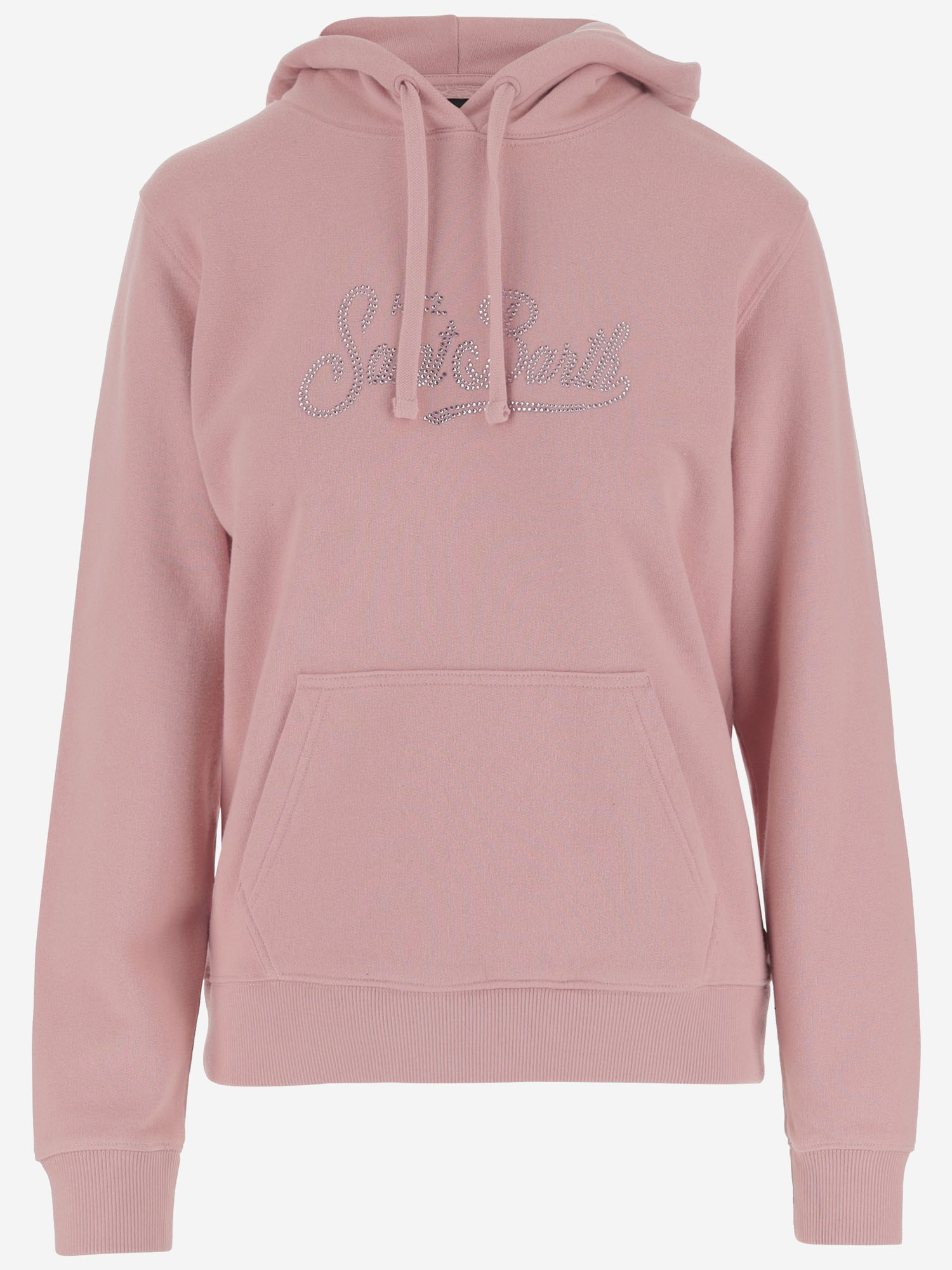 Cotton Hoodie With Rhinestone Logo