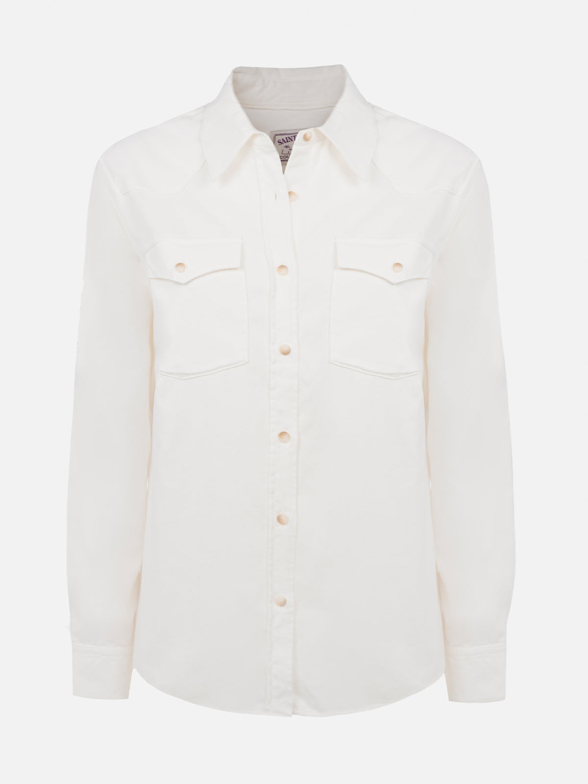 Mc2 Saint Barth Woman Off-white Corduroy-like Shirt Deer With St. Barth Rhinestones Logo In White