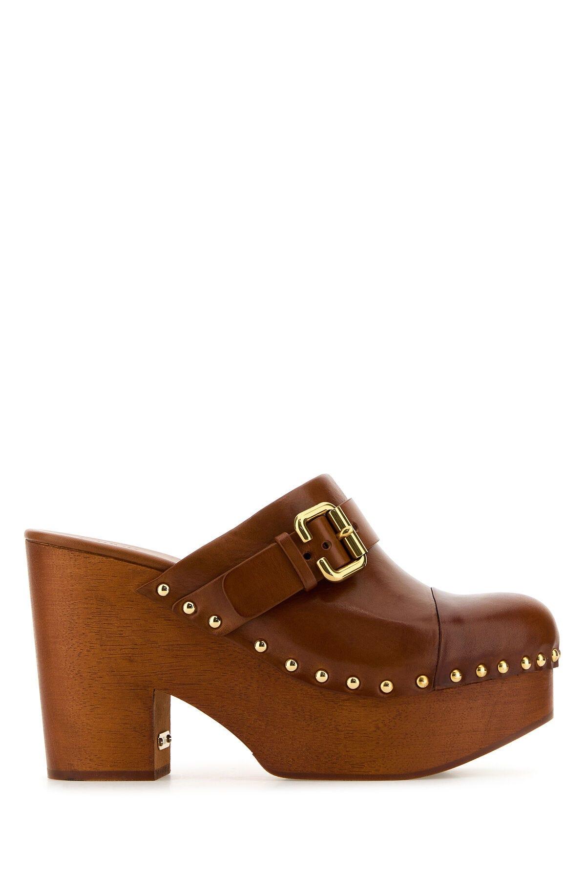 Chloé Caramel Leather Jeannette Clogs