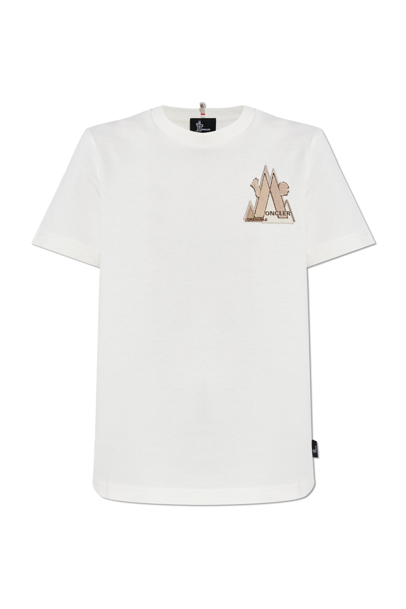 Moncler White Logo Patch T-shirt In Bianco