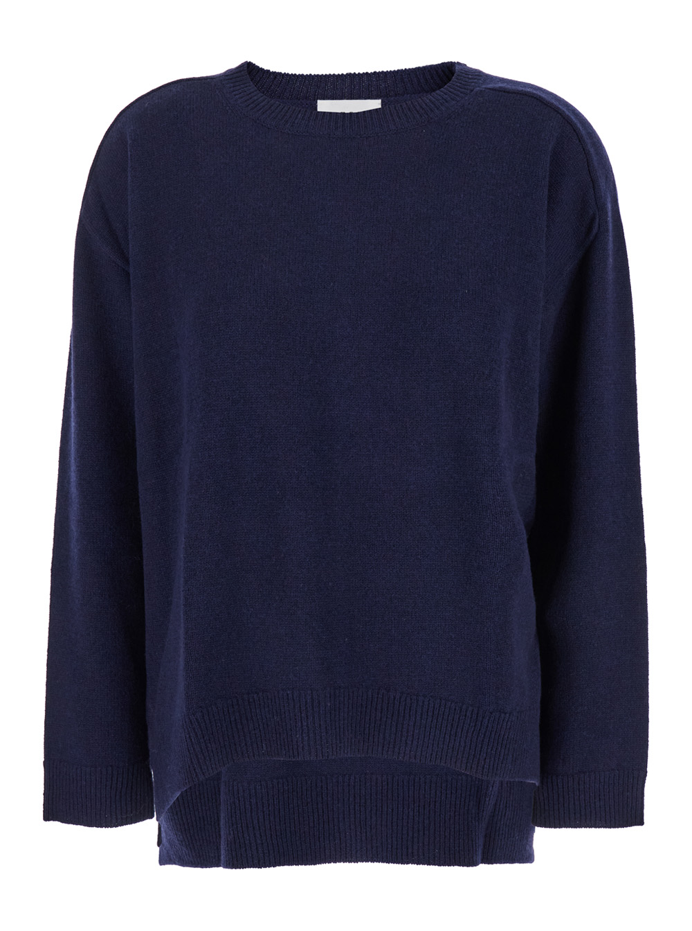 Parosh Blue Crewneck Sweater With Asymmetric Hem In Wool And Cashmere Woman