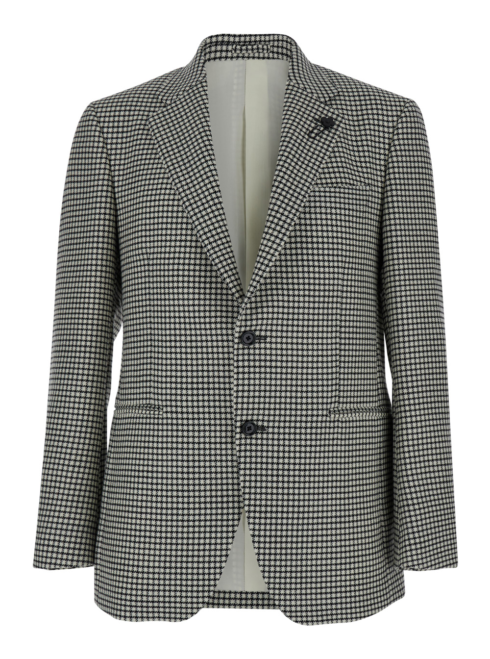 Black And White Single-breasted Jacket With Houndstooth In Wool Man