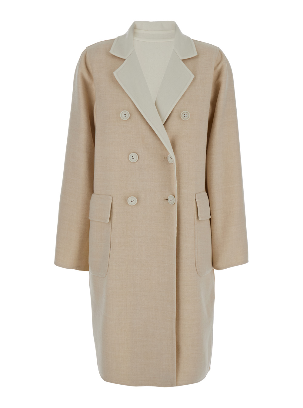 Beige And White Reversible Coat With Buttons In Wool Woman