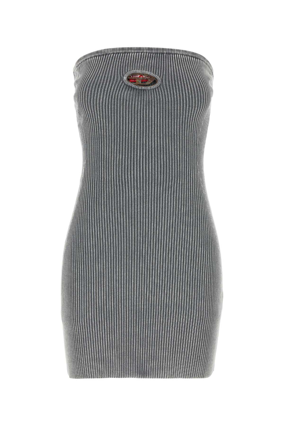 Diesel Grey Stretch Cotton Blend Mini Dress In Gray