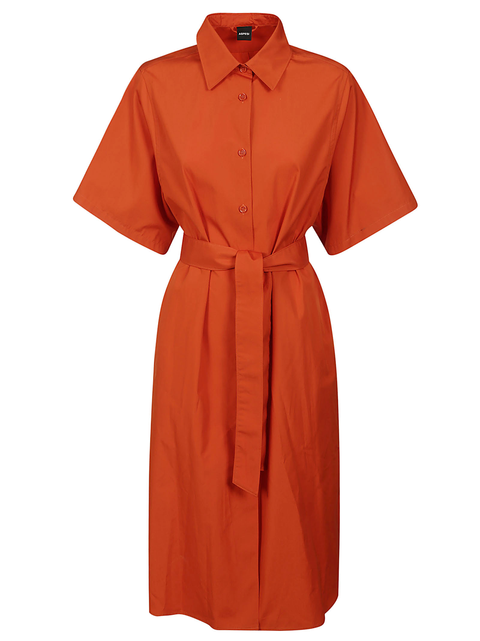 Orange Poplin Midi Shirt Dress