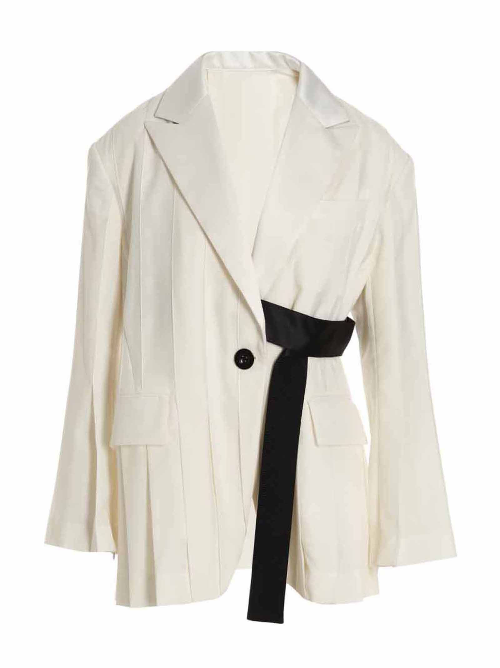 Single Breast Belted Pleated Blazer Jacket