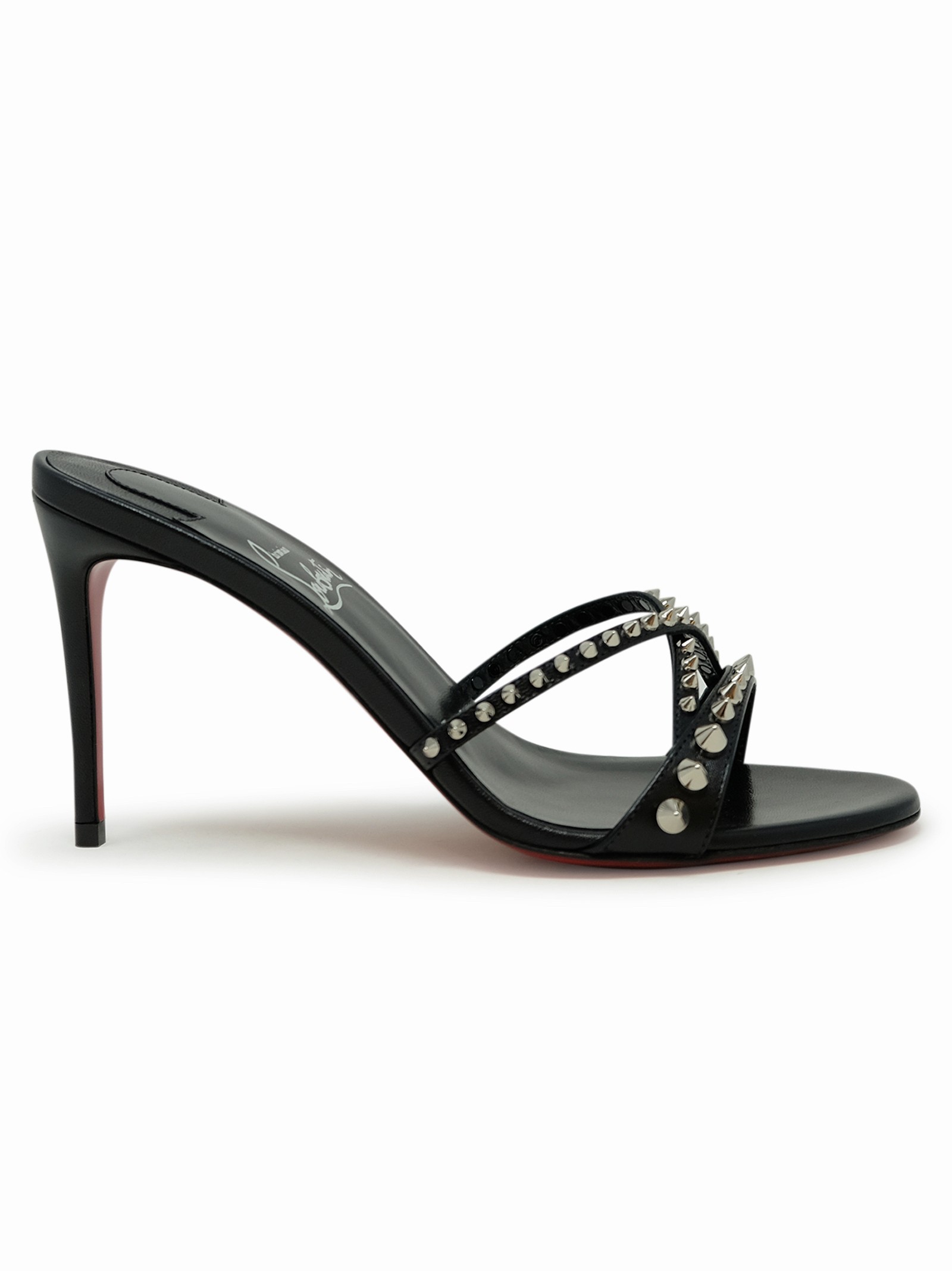 Christian Louboutinblack Leather Spikes Tatoosh 85 Mules