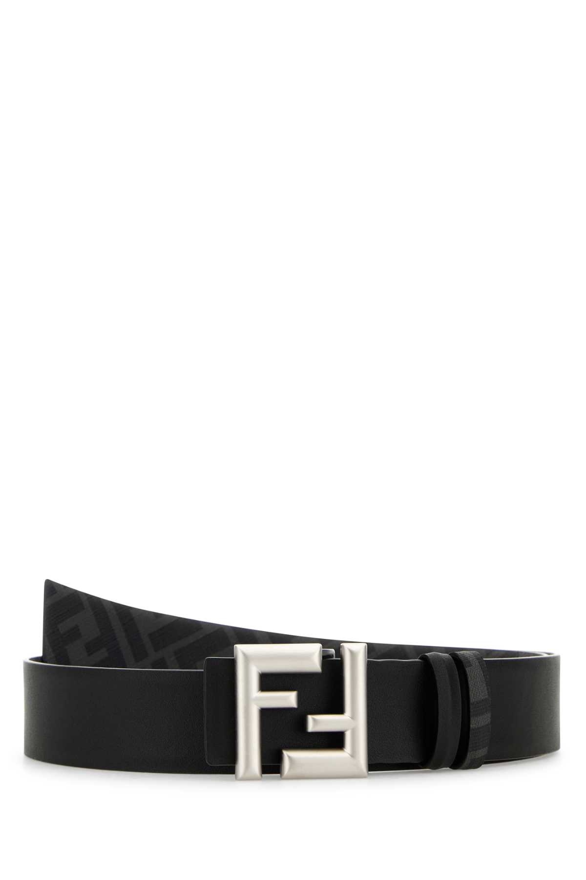 Black Leather Reversible Rounded Ff Belt