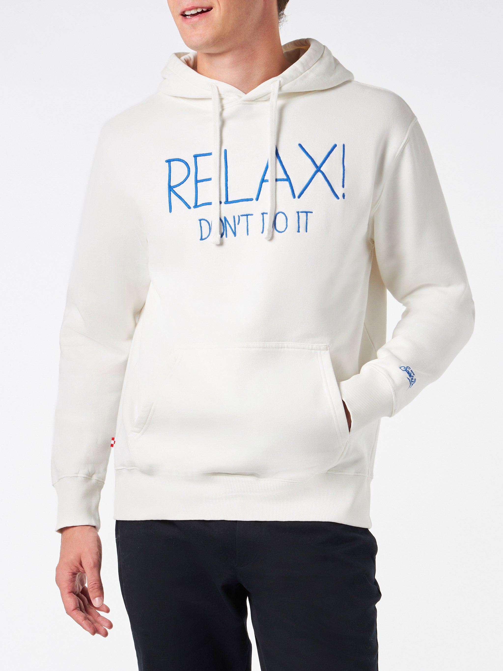 Man White Hoodie With Relax Dont Do It Embroidery