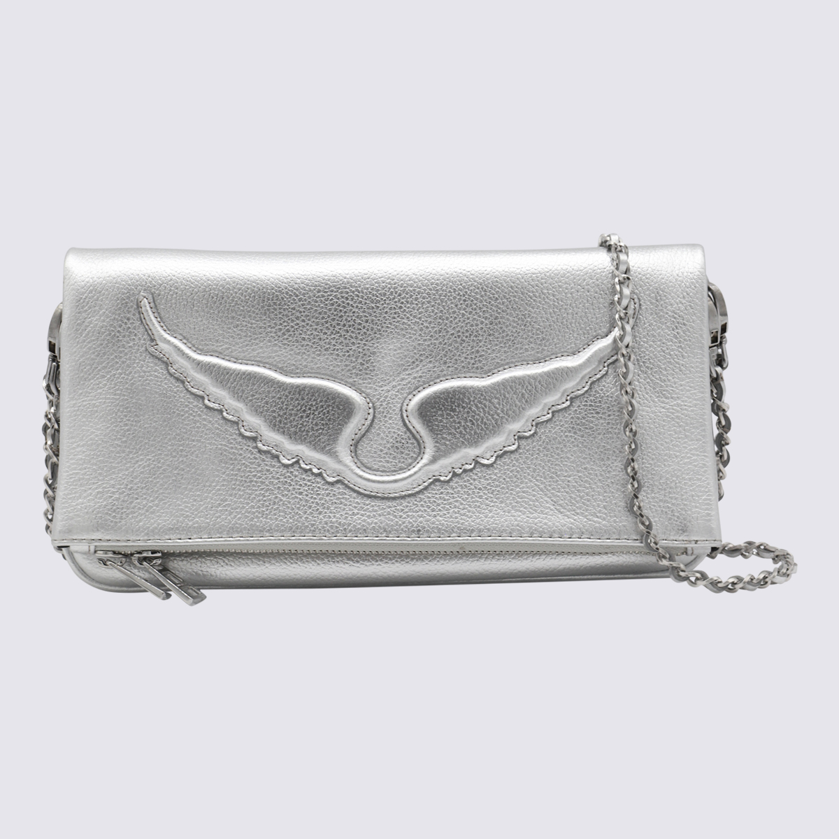 Silver Leather Rock Wings Metallic Shoulder Bag