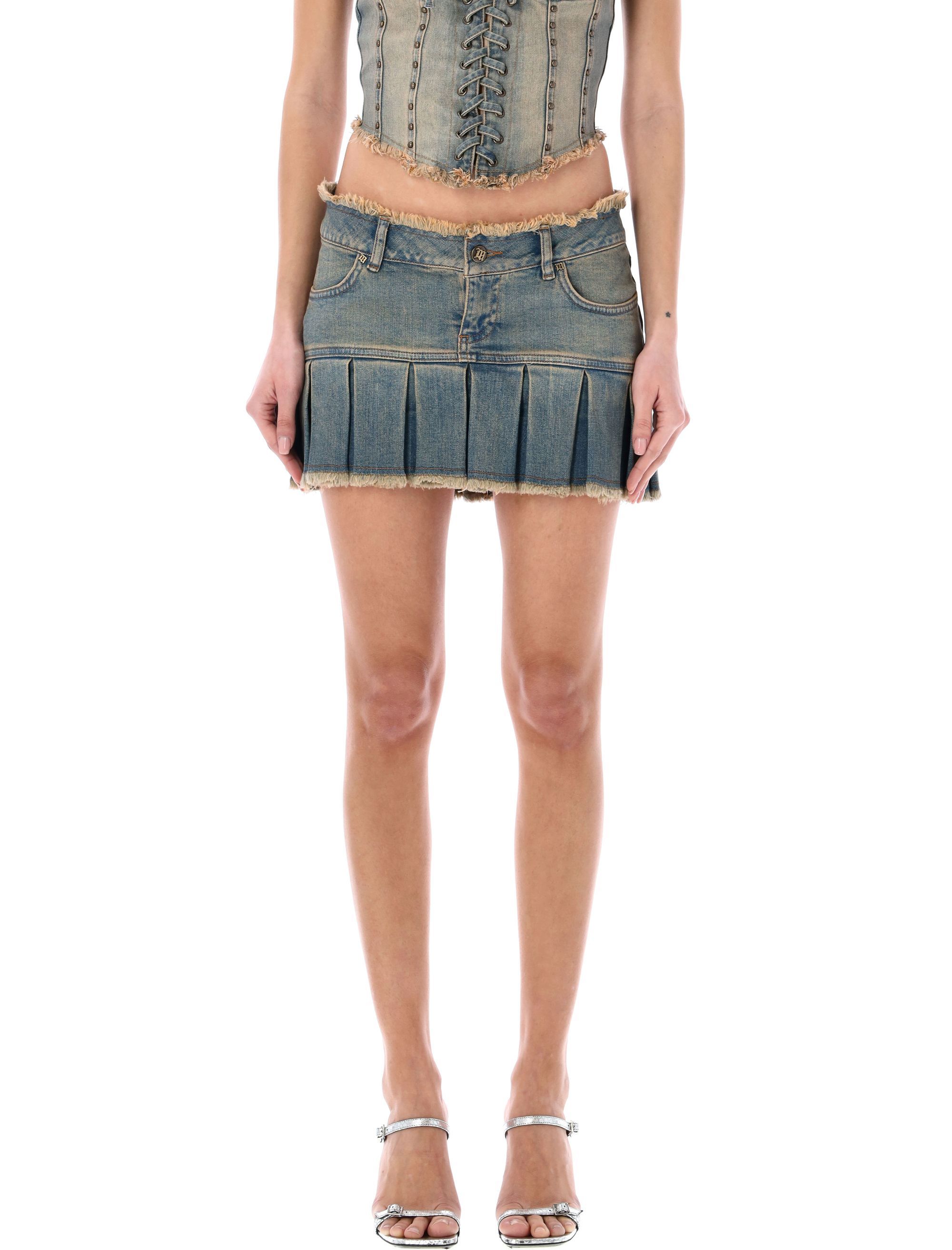 Denim Pleated Mini Skirt