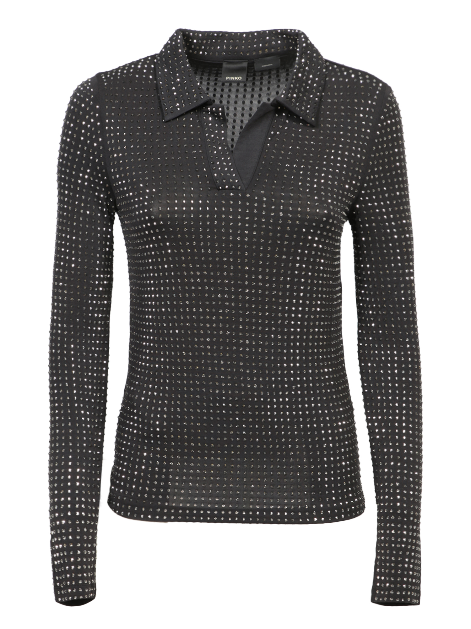 Black Rhinestone Polo Shirt