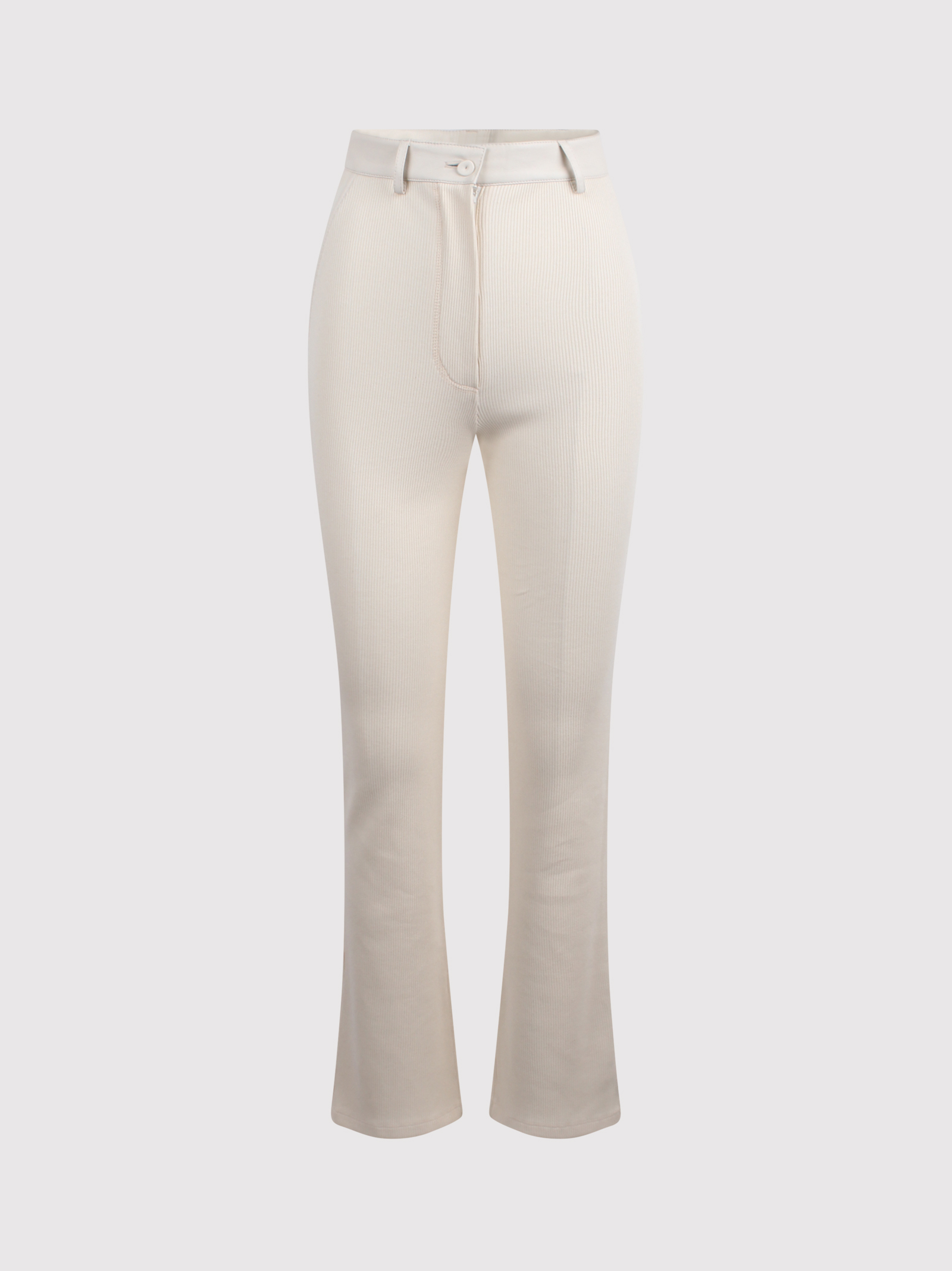 Cream Ribbed Bootcut Pants