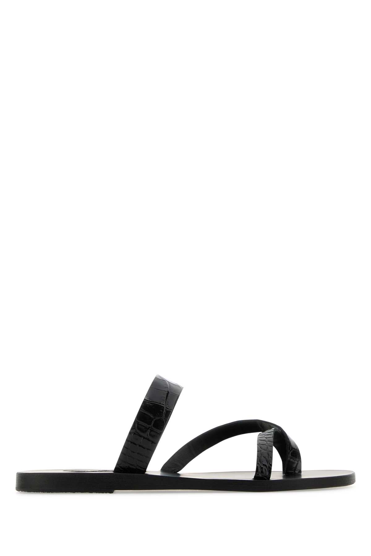 Ancient Greek Sandals Black Leather Daphnae Thong Slippers In Black