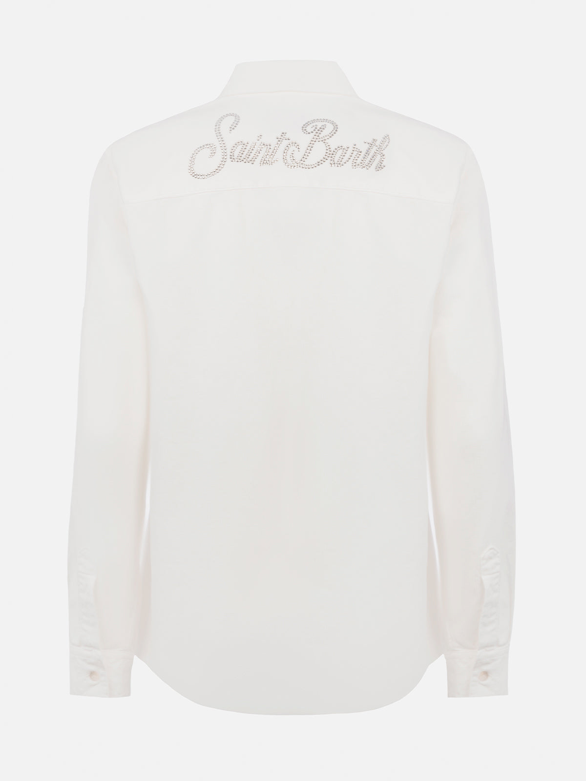 Mc2 Saint Barth Woman Off-white Corduroy-like Shirt Deer With St. Barth Rhinestones Logo In White