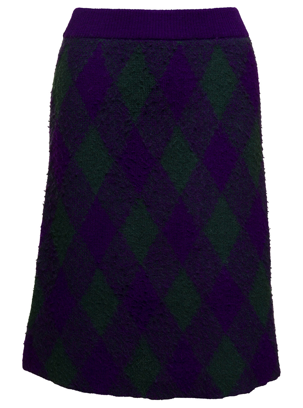 Midi Purple Skirt With Argyle Print In Wool Woman