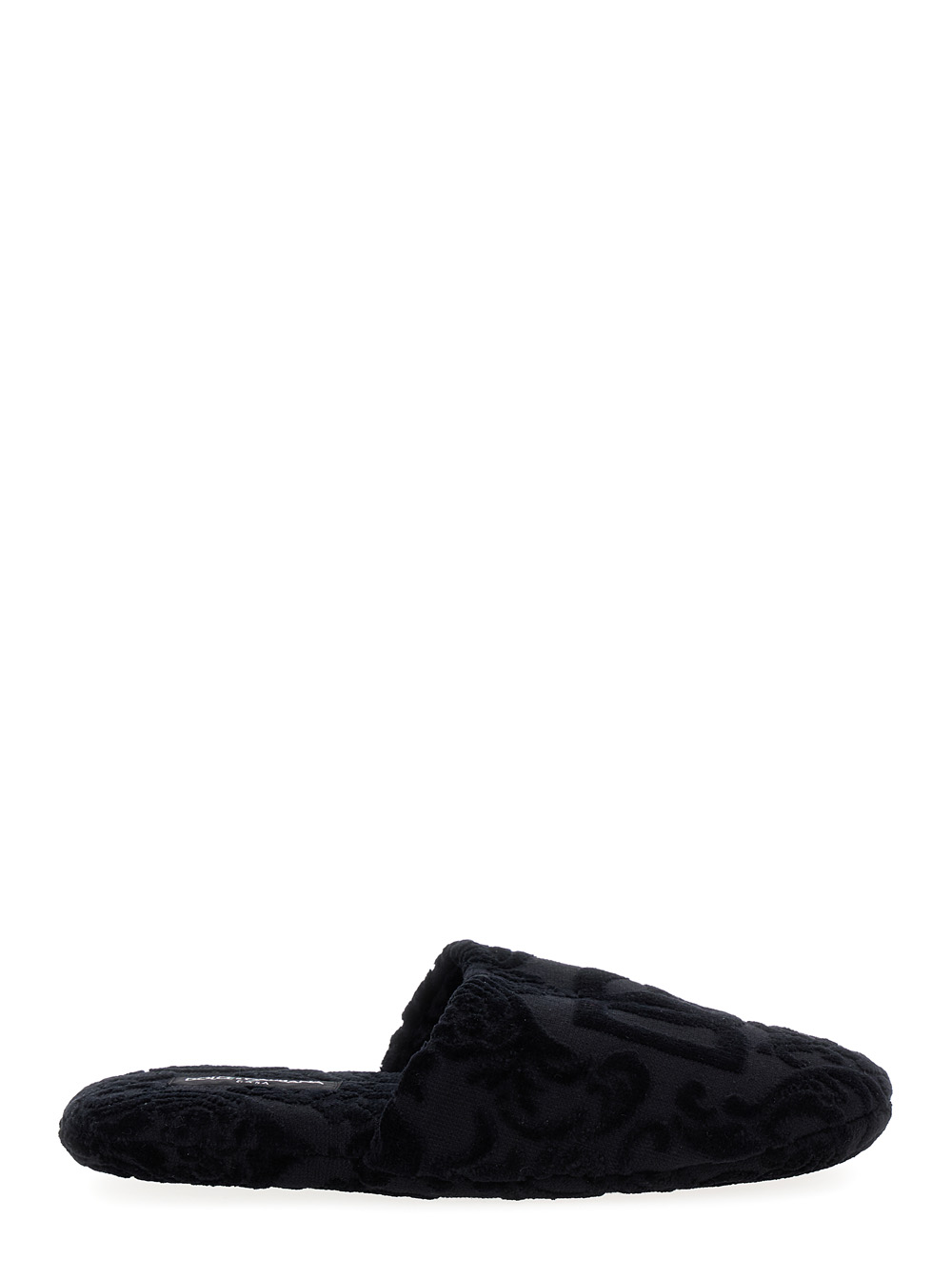 Black Slippers With Dg Logo Jacquard In Cotton Terry