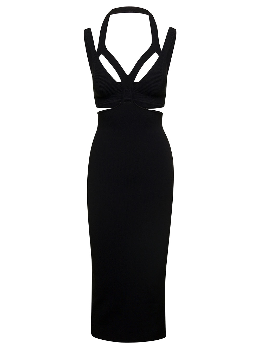 interlink Midi Black Dress With Cut-out Detail In Viscose Blend Woman