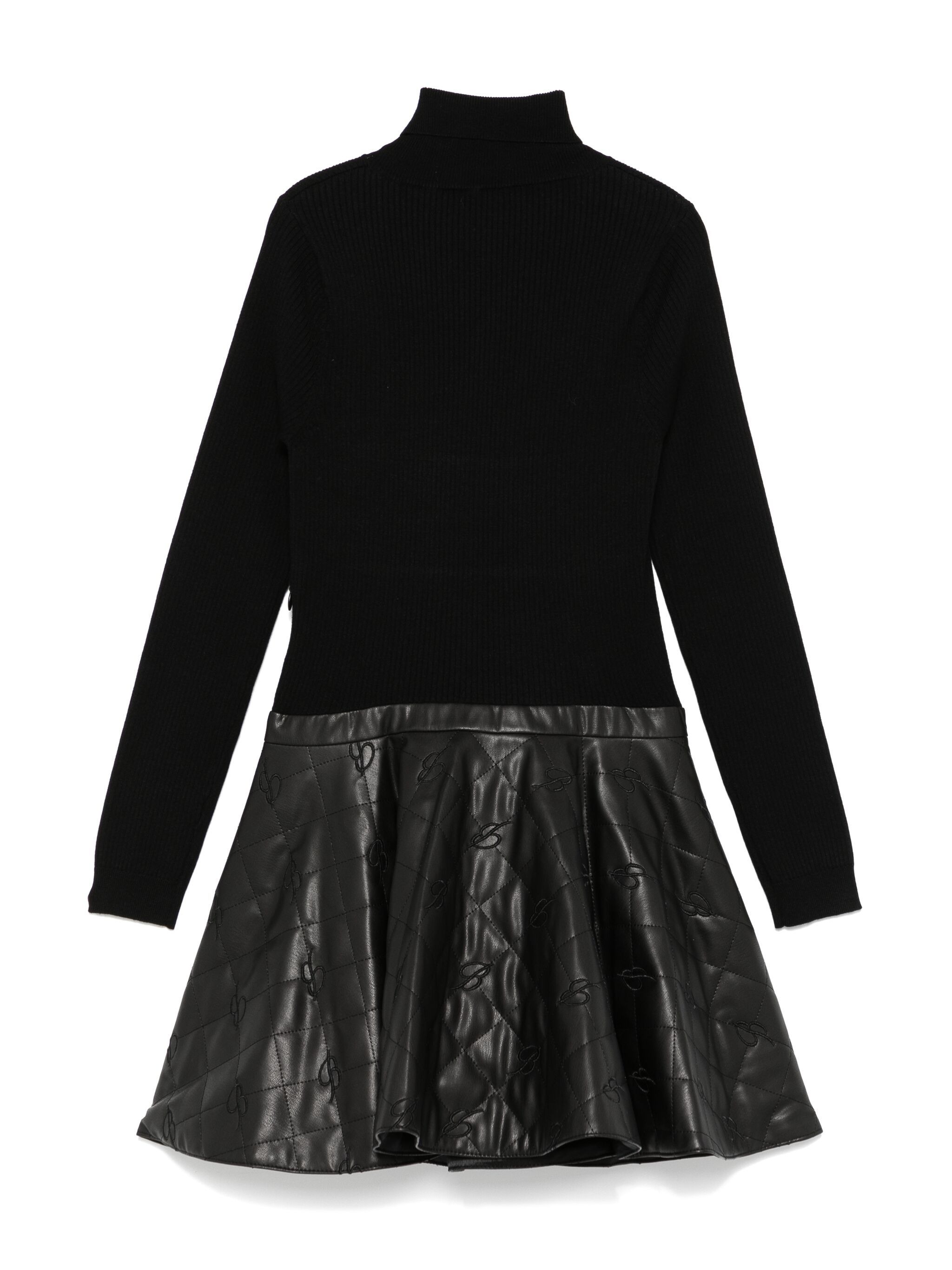 Shop Miss Blumarine Black Dress With Quilted Faux Leather Skirt