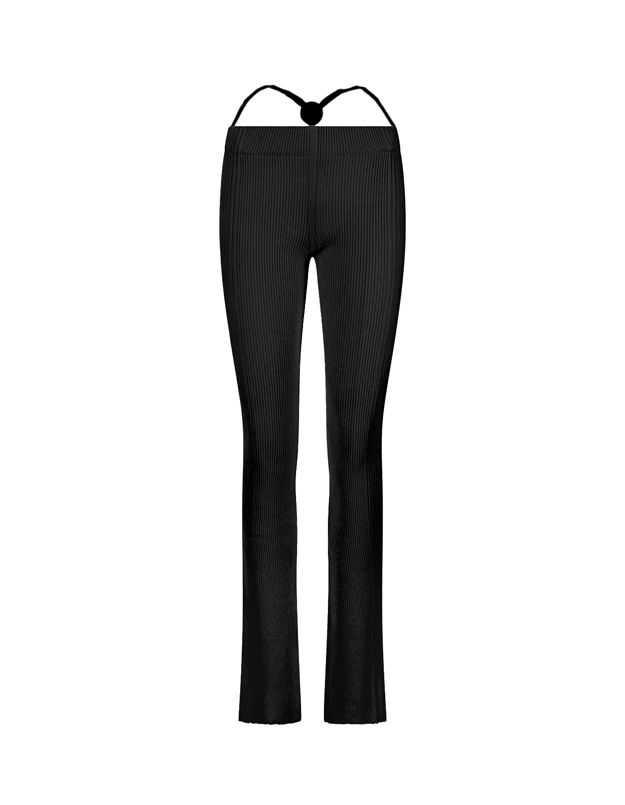 Black Ribbed Leggings With Logo Detail