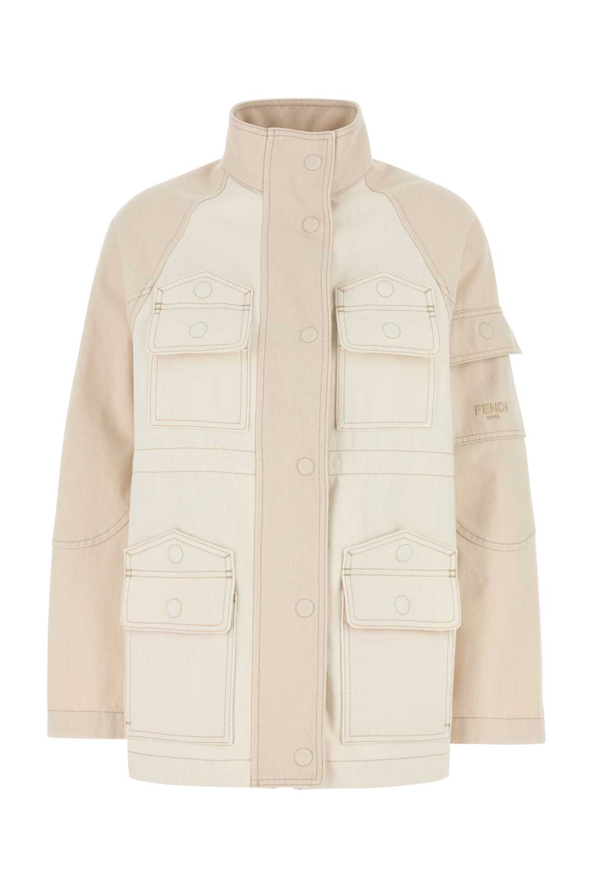 Fendi Ivory Denim Parka In White