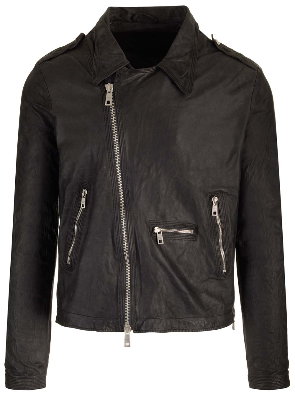 Brushed Leather Biker Jacket