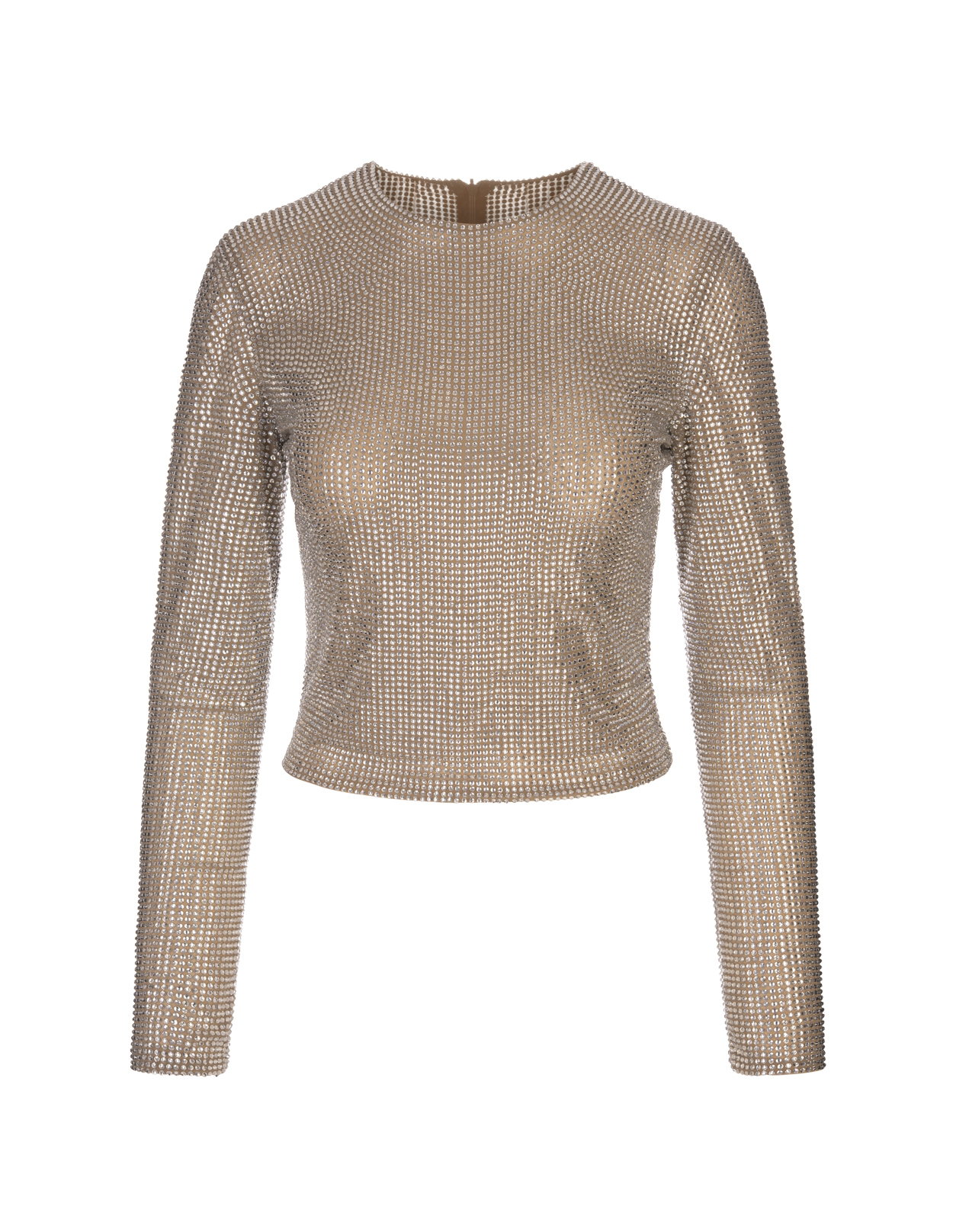 Nude Long-sleeved T-shirt With All-over Rhinestone Detail