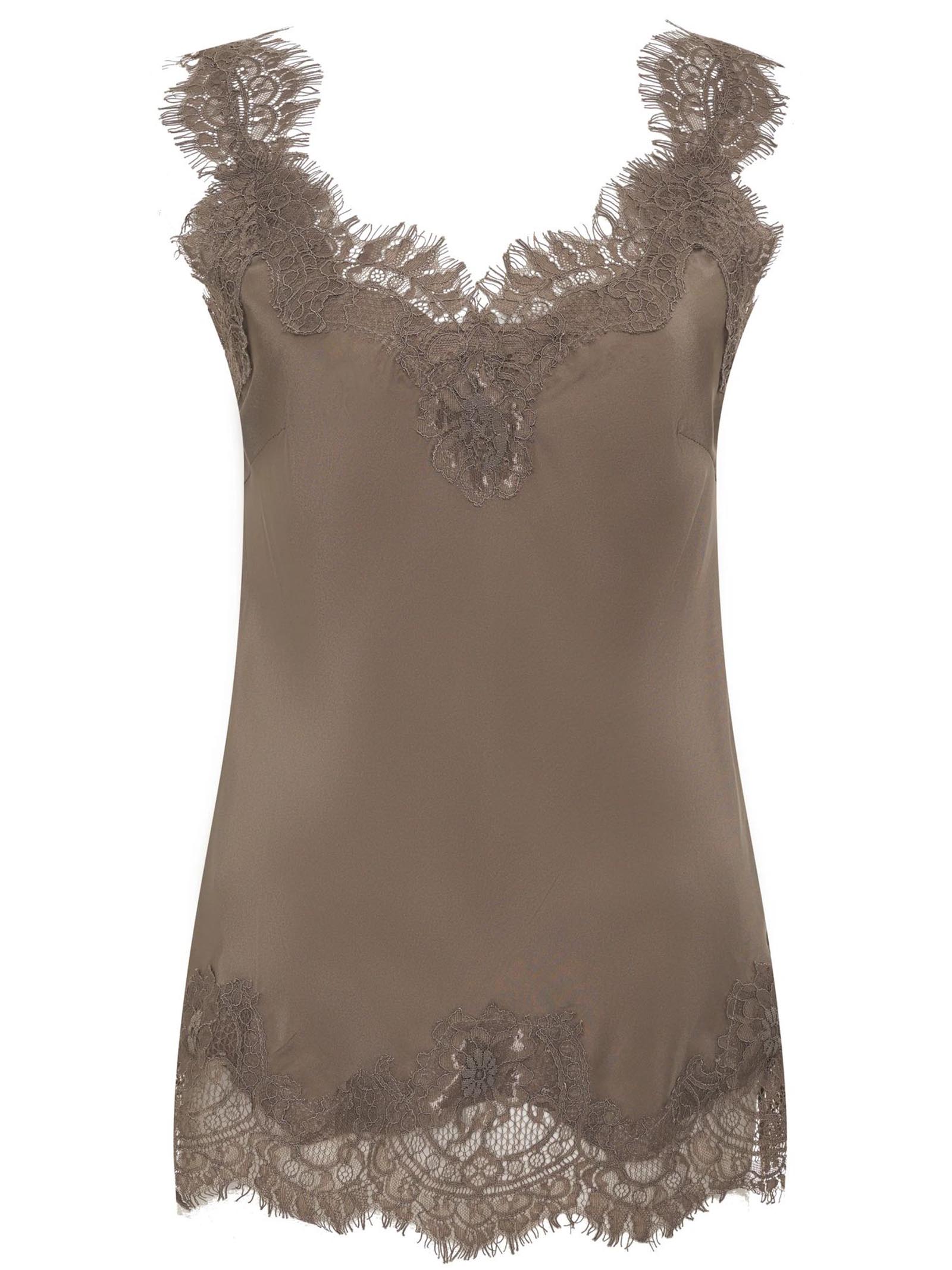 Taupe Silk Lace Trim Tank Top