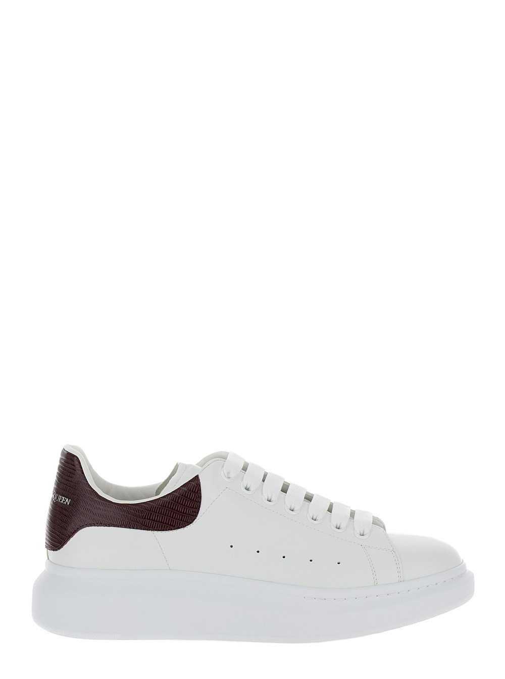 White Leather Sneakers With Burgundy Leather Heel