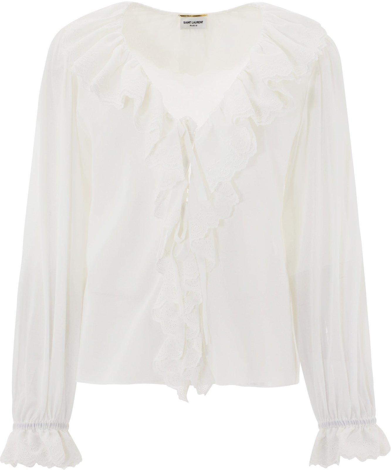 Broderie Anglaise Frilled Tie Blouse