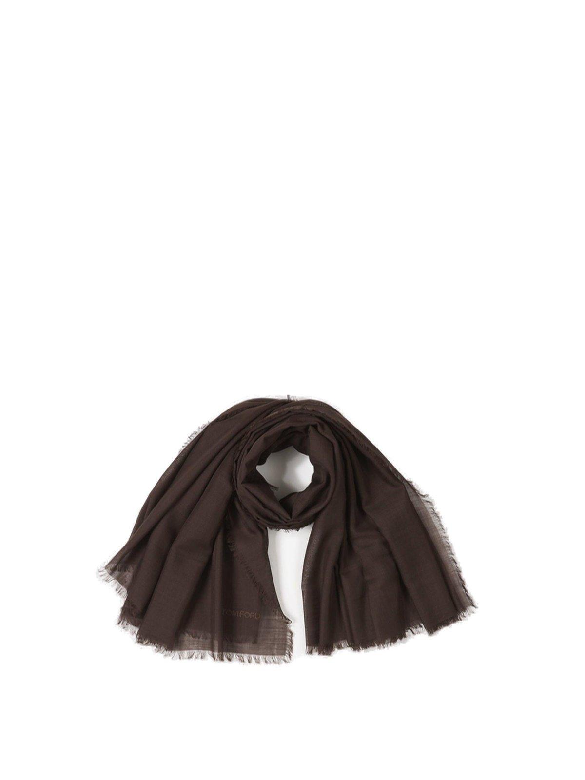 Logo Embroidered Fringed Edge Scarf