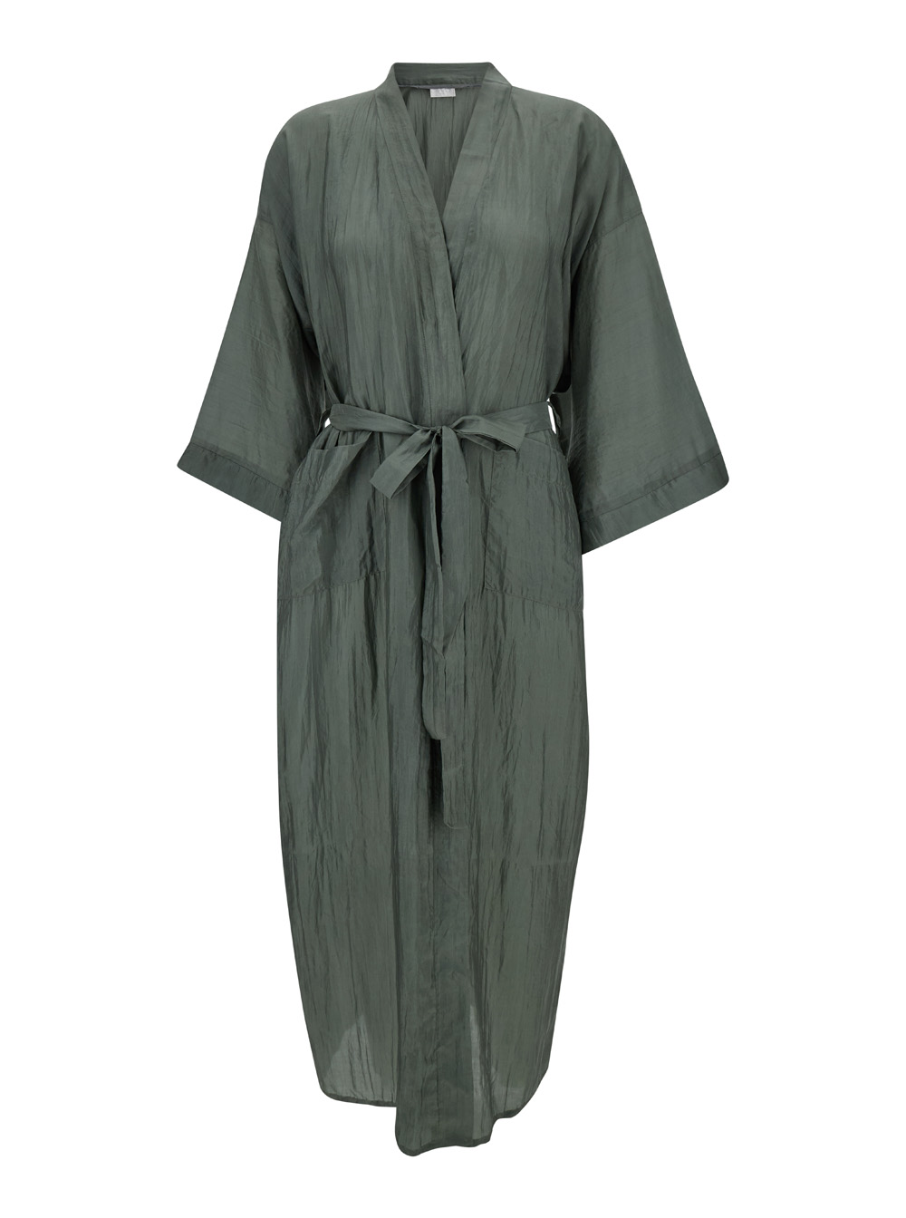 bata Green Kimono With Matching Belt In Silk Woman