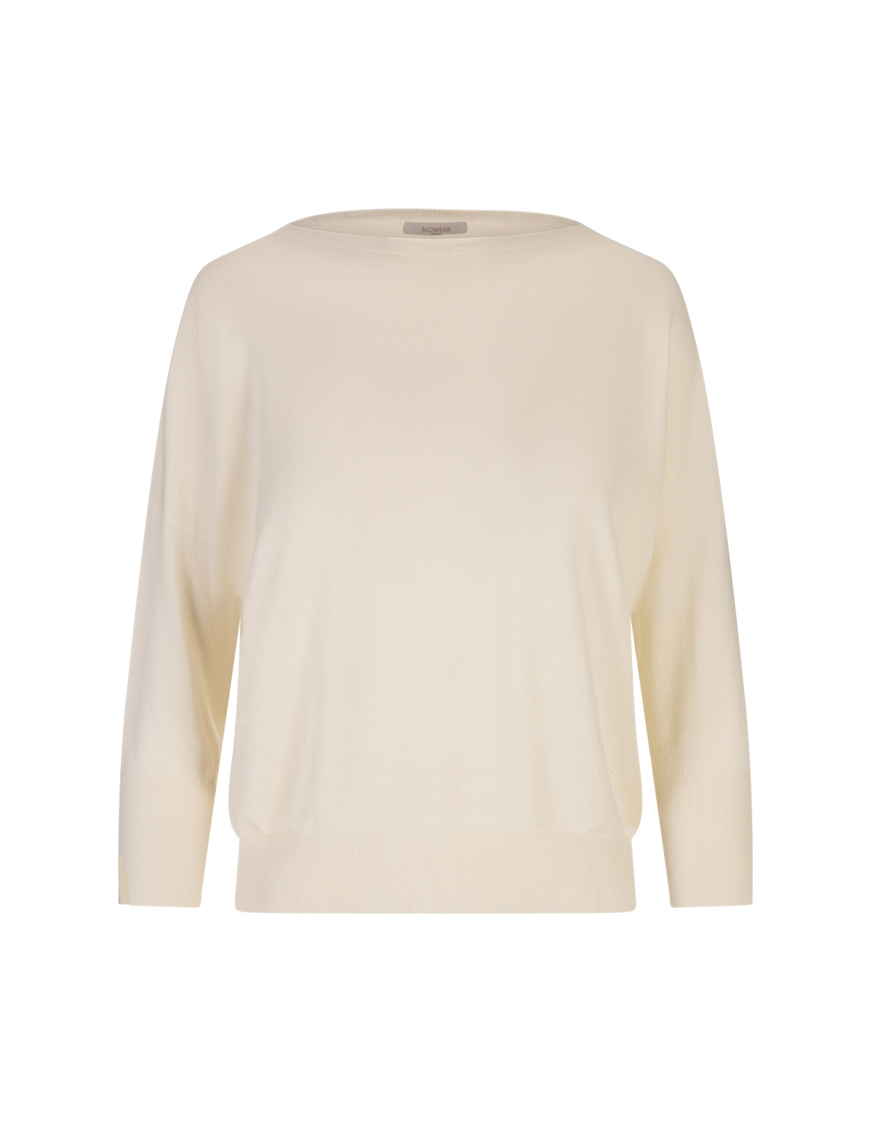 White Basic Sweater With Boat Neckline