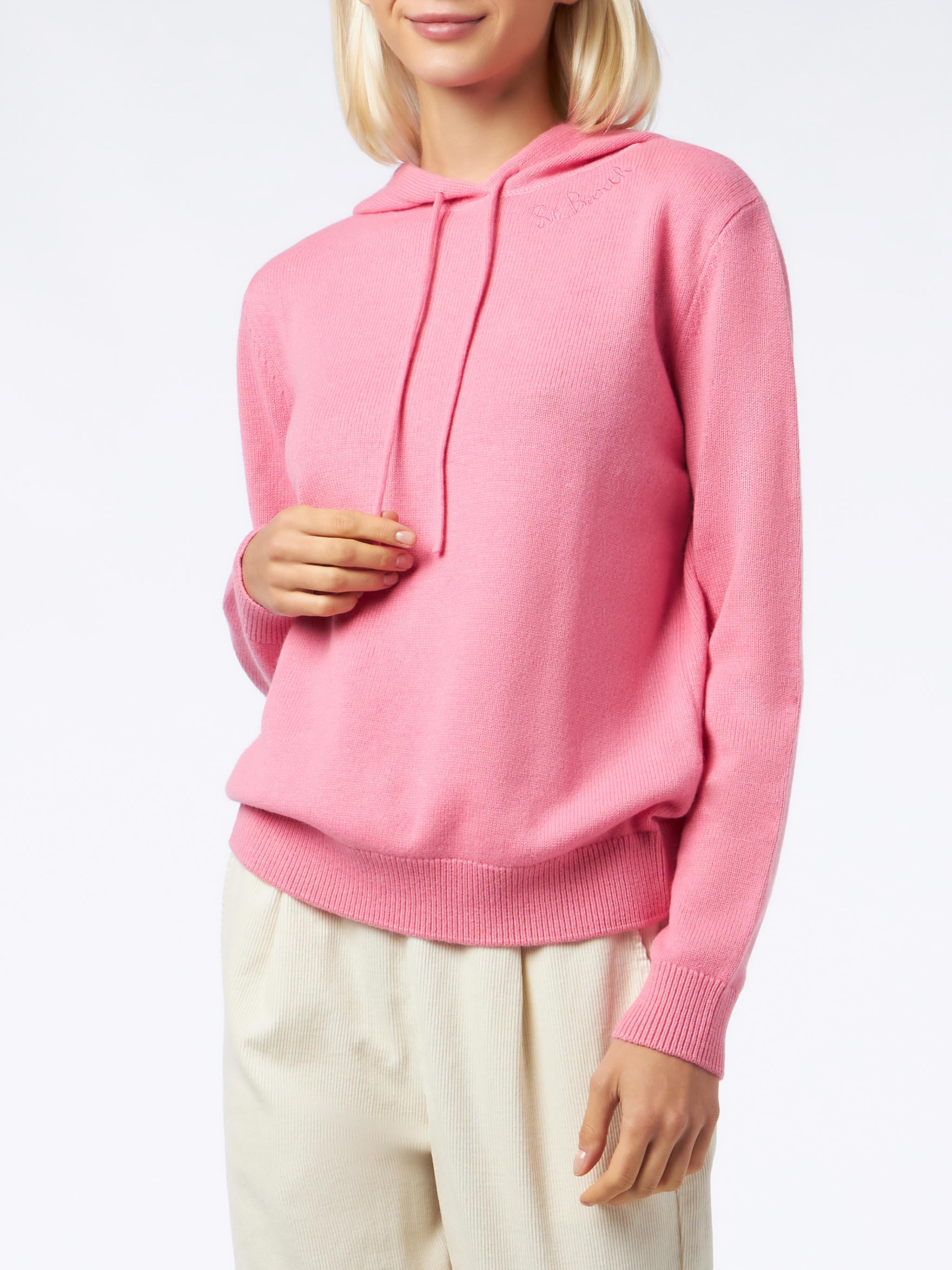 Woman Pink Cashmere Blend Knitted Hoodie Meg