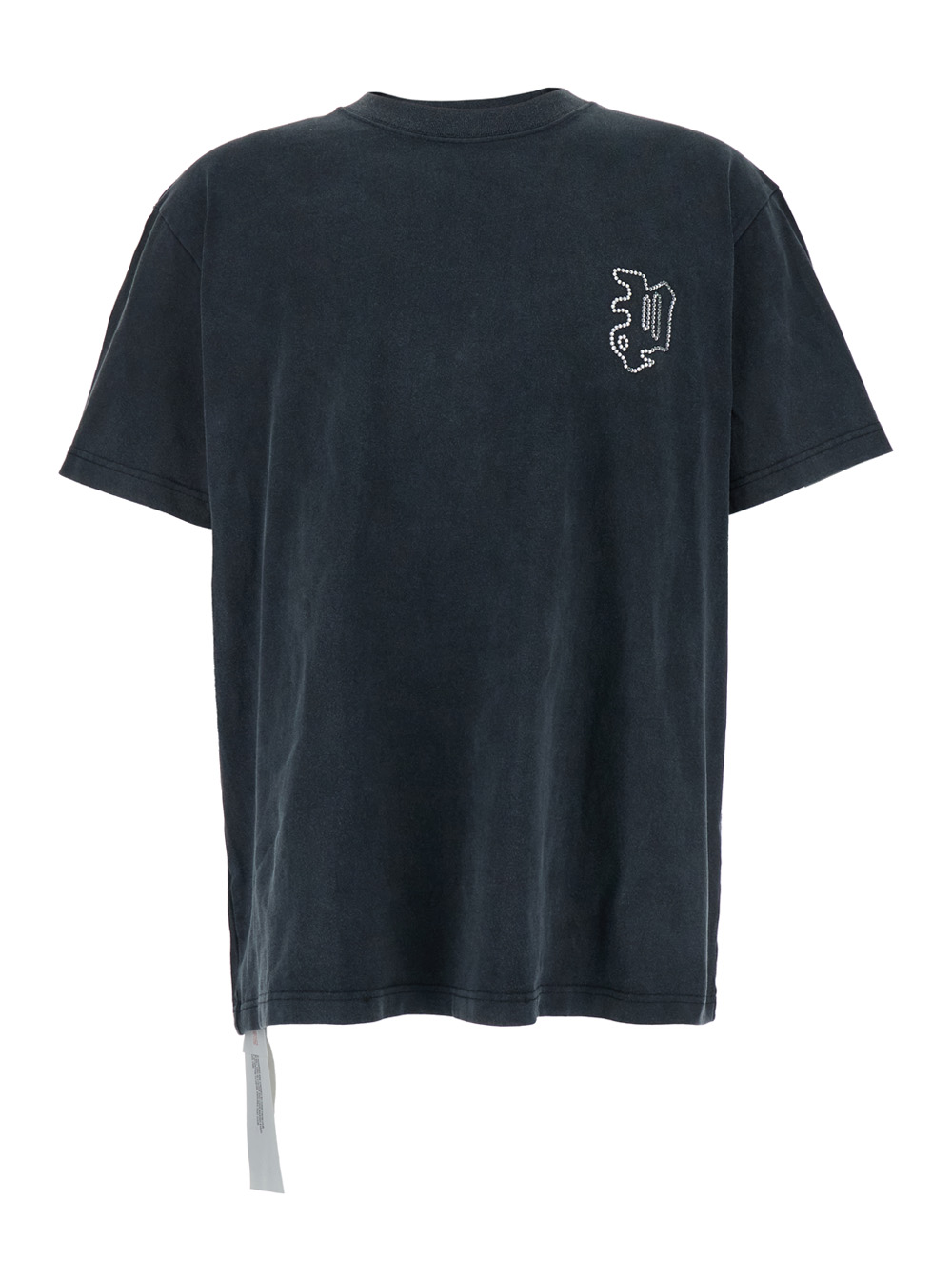 Black Crewneck T-shirt With Embroidered Logo On The Front In Cotton Man