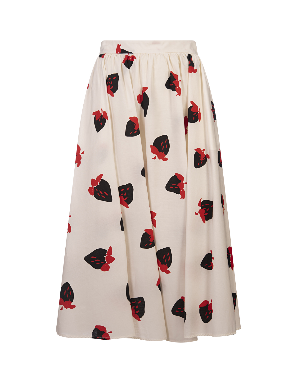 White Midi Skirt With Strawberry Print