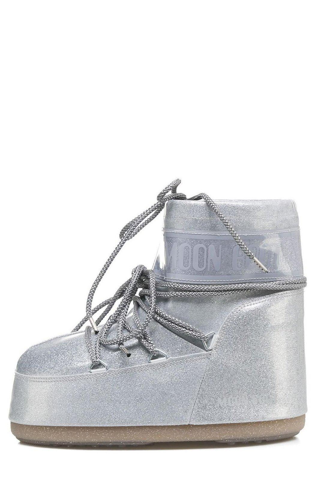 Shop Moon Boot Icon Low Glitter Lace-up Boots In Argento