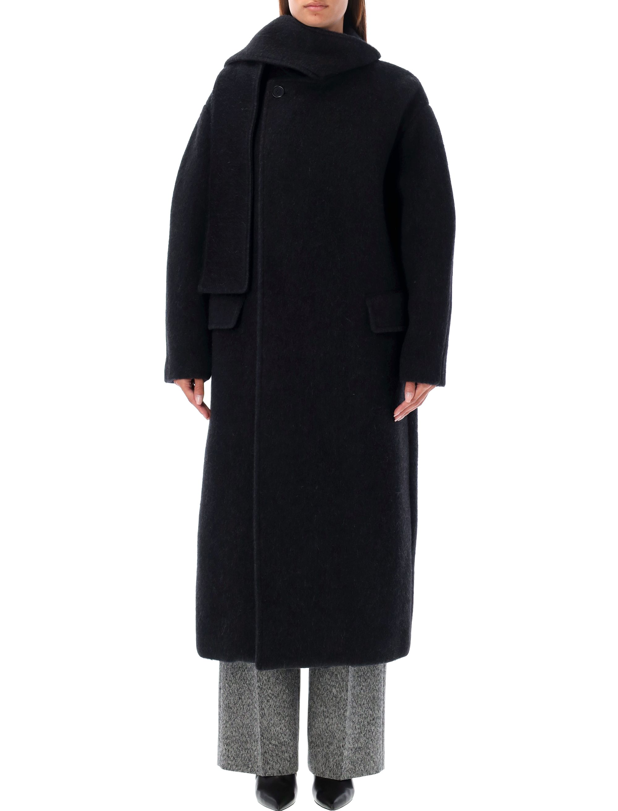 Scarfed Collar Long Coat