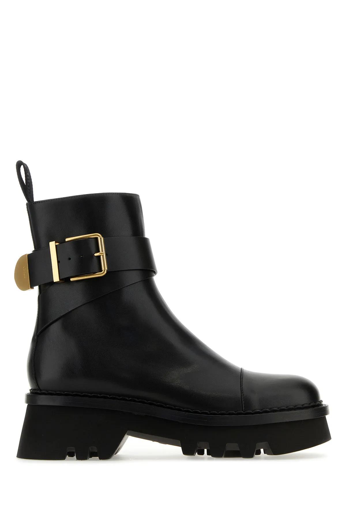 Chloé Black Leather Owena Ankle Boots