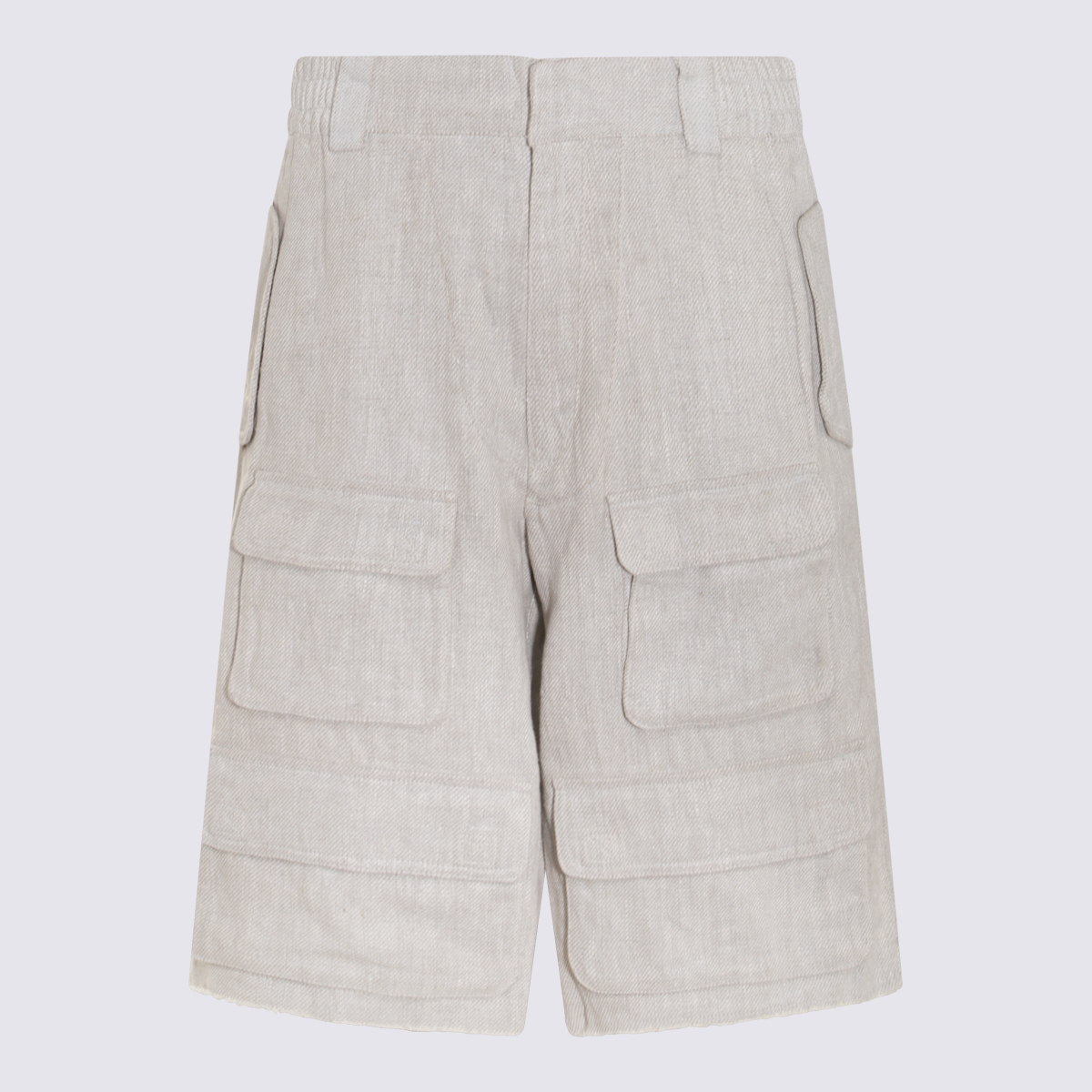 Off White Linen Blend Cargo Shorts