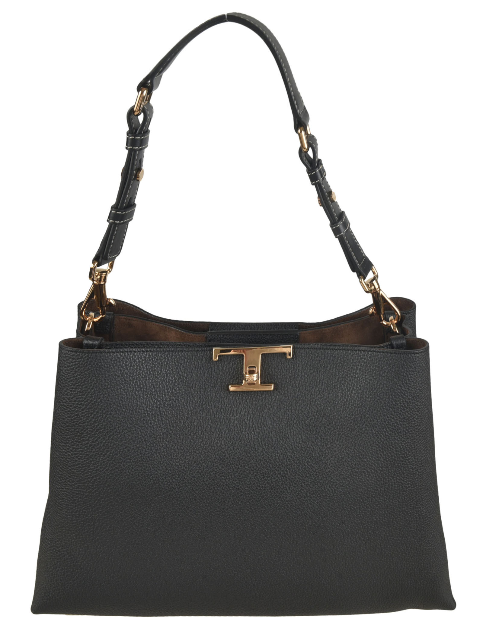 T Plaque Open Top Shoulder Bag